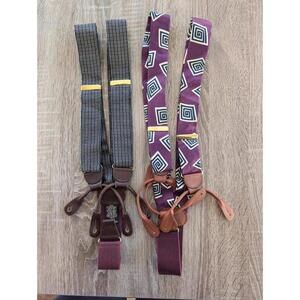 Vintage Ferrell Reed Suspenders Leather Silk Geometric Lot Of 2